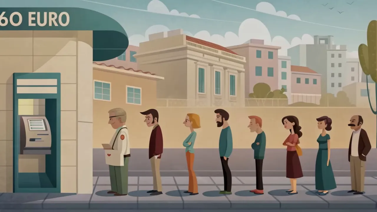 Schlange vor Bankautomaten