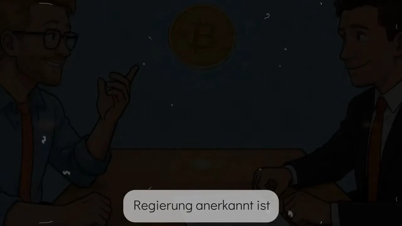 Dunkle Illustration: Zwei Personen im Gespr&auml;ch mit Text 'Regierung anerkannt ist'