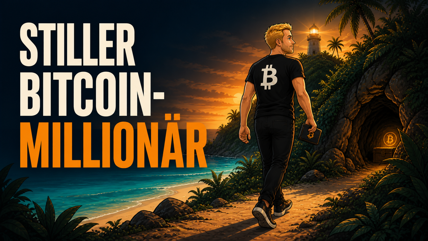 Bitcoin Insel Illustration: Stiller Bitcoin-Millionär