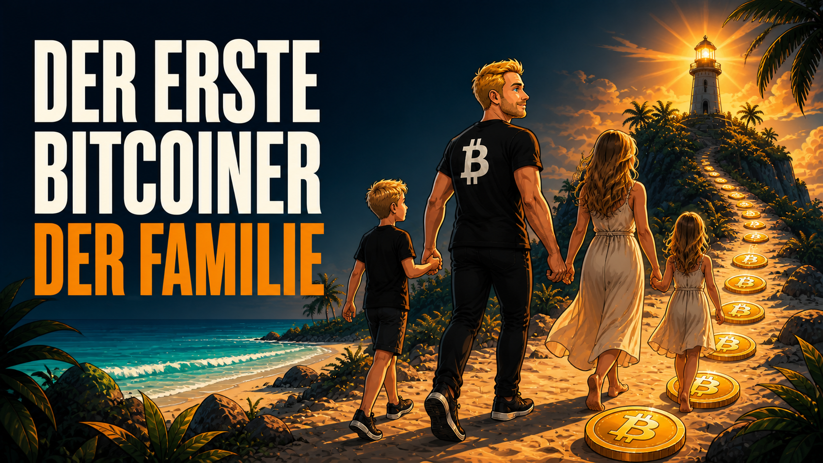 Bitcoin Insel Illustration: Der erste Bitcoiner der Familie