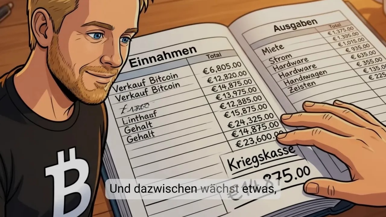 Haushaltsbuch mit Einnahmen, Ausgaben und einer Kriegskasse von 41875 Euro