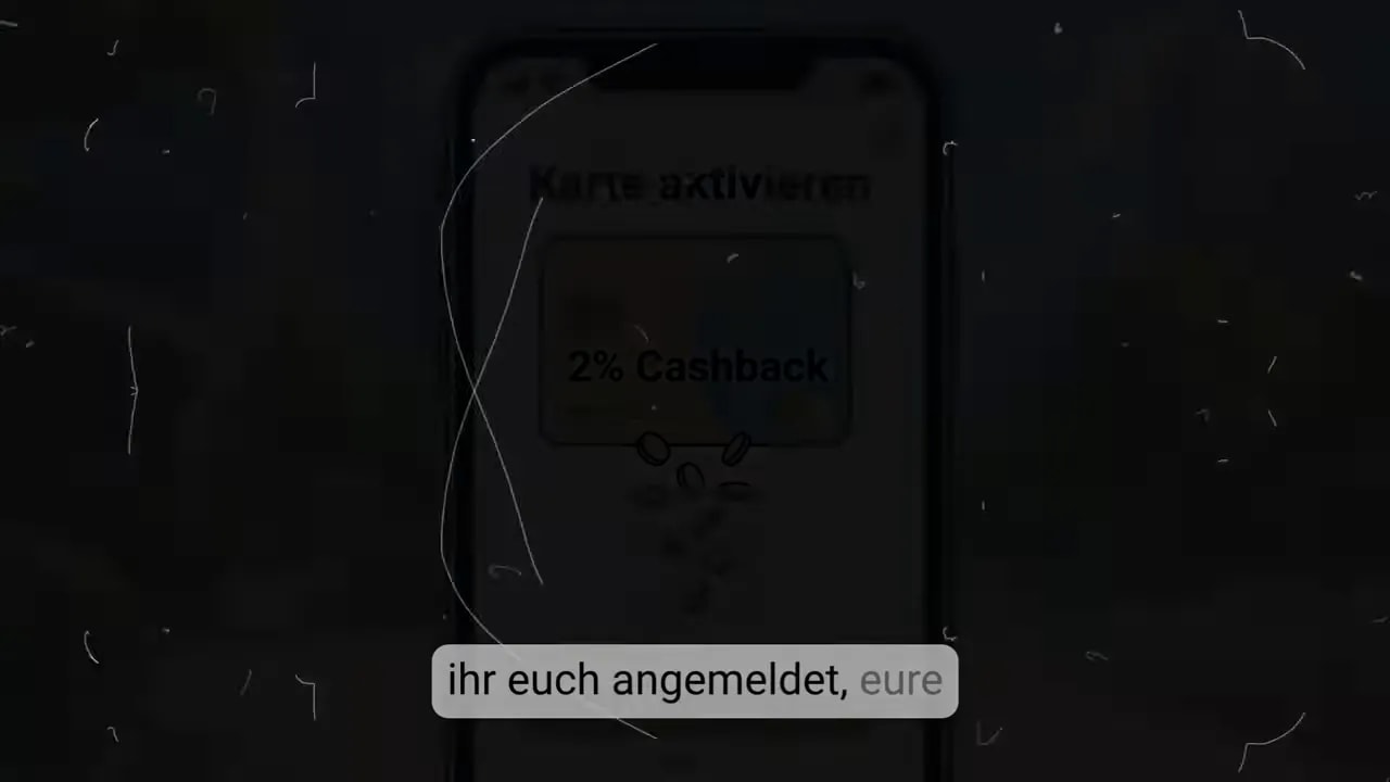 Smartphone-Anzeige zur Kartenaktivierung mit 2 Prozent Cashback